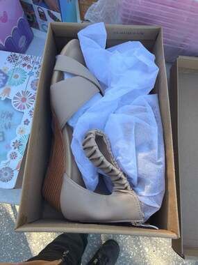 HARENCE Women's Open Toe Wedge Sandals with Elastic Ankle Scrunch Strap - Aprico